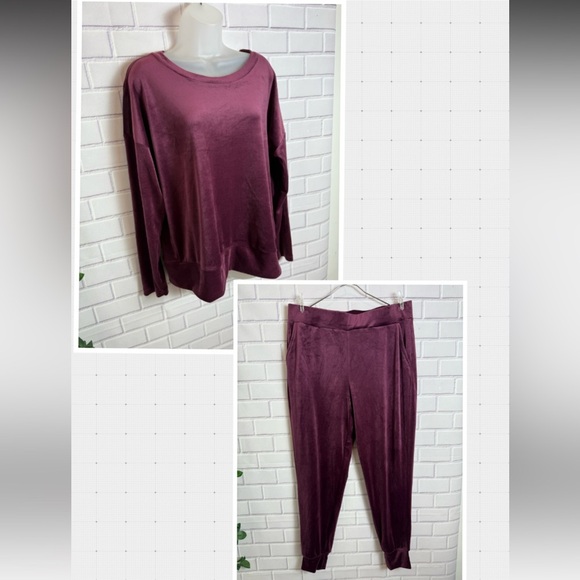 Cable & Gauge Women's Burgundy 2 pcs Jogger set top & pants /size L - Picture 15 of 15